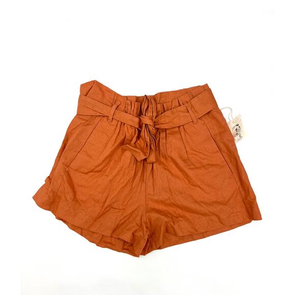 Indigo Rein Linen Blend Women's Paper Bag Orange Pheasant Shorts Size Medium NWT - Picture 1 of 4